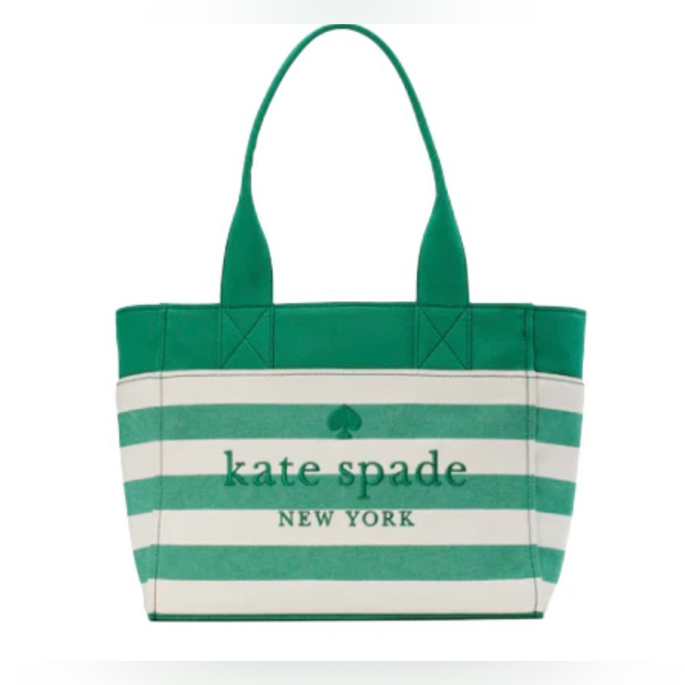 Kate Spade Jett Large Tote | Green Beach Time Stripe | Embroidered Logo | NWT - Picture 3 of 16
